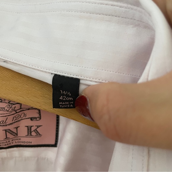 Thomas Pink ‘Made in Tunisia’ Striped Pink Formal Dress Shirt - Picture 6 of 9